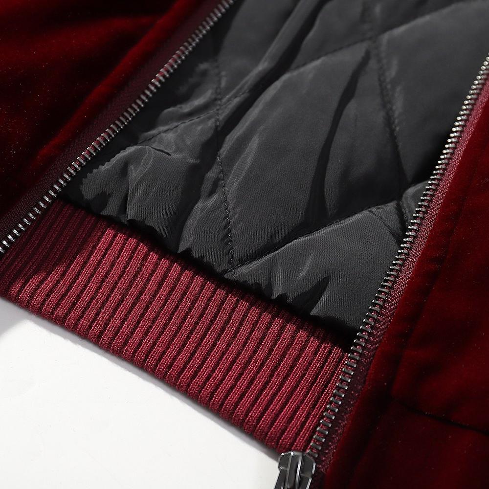 Quilted lining and ribbed hem close-up with metal zipper teeth
