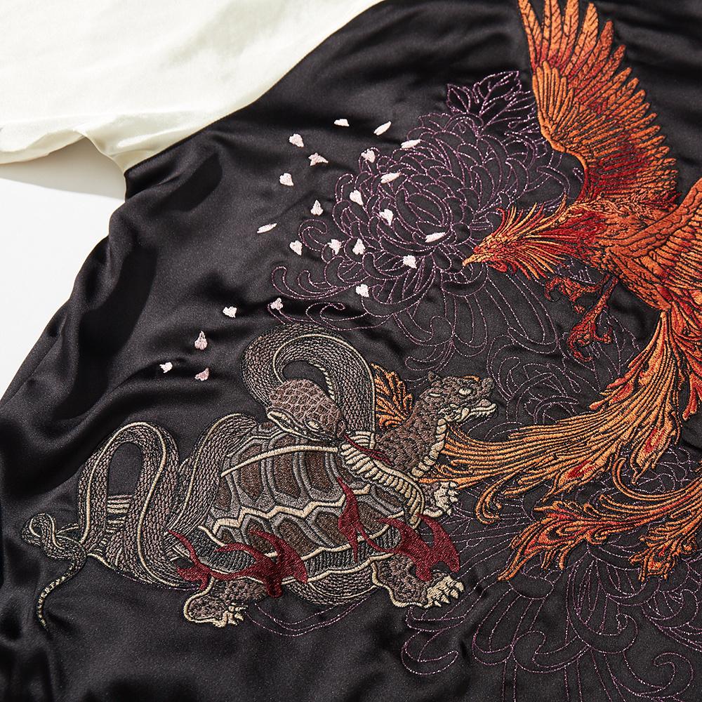 Close-up of tortoise-and-snake embroidery on back of sukajanJacket