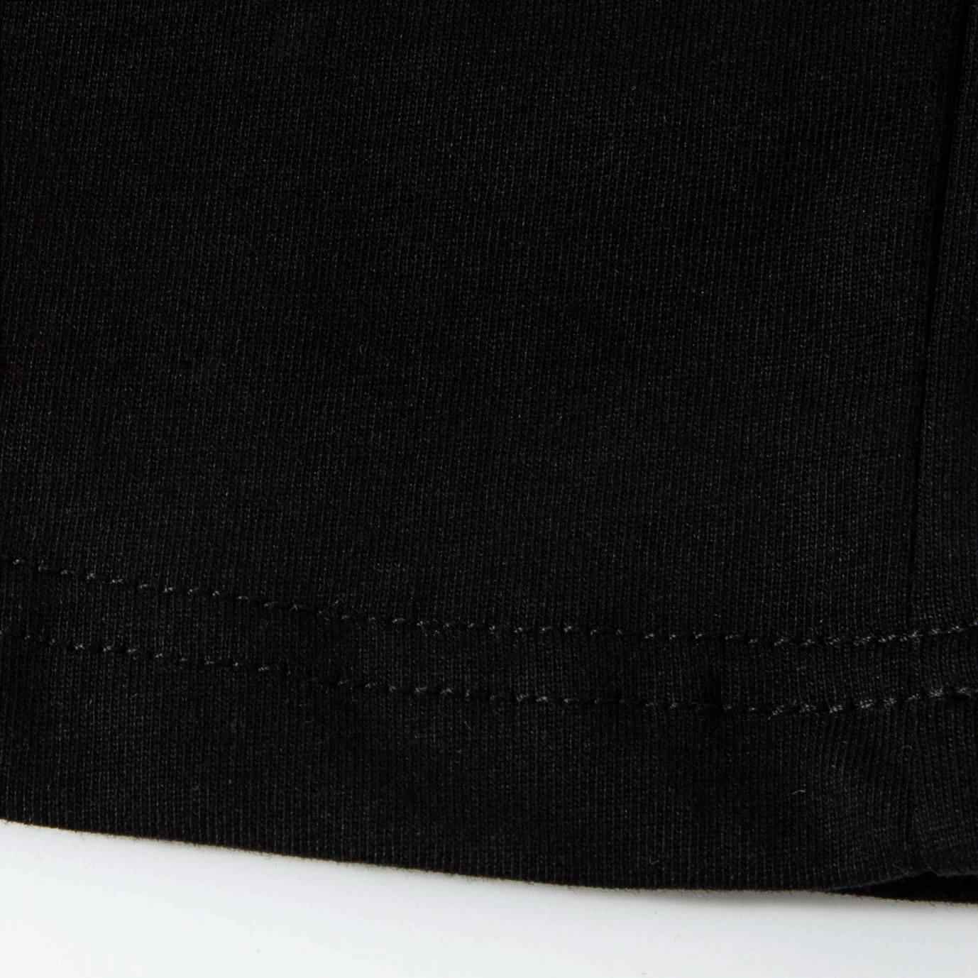 Close-up of double-stitched hem and cotton knit texture