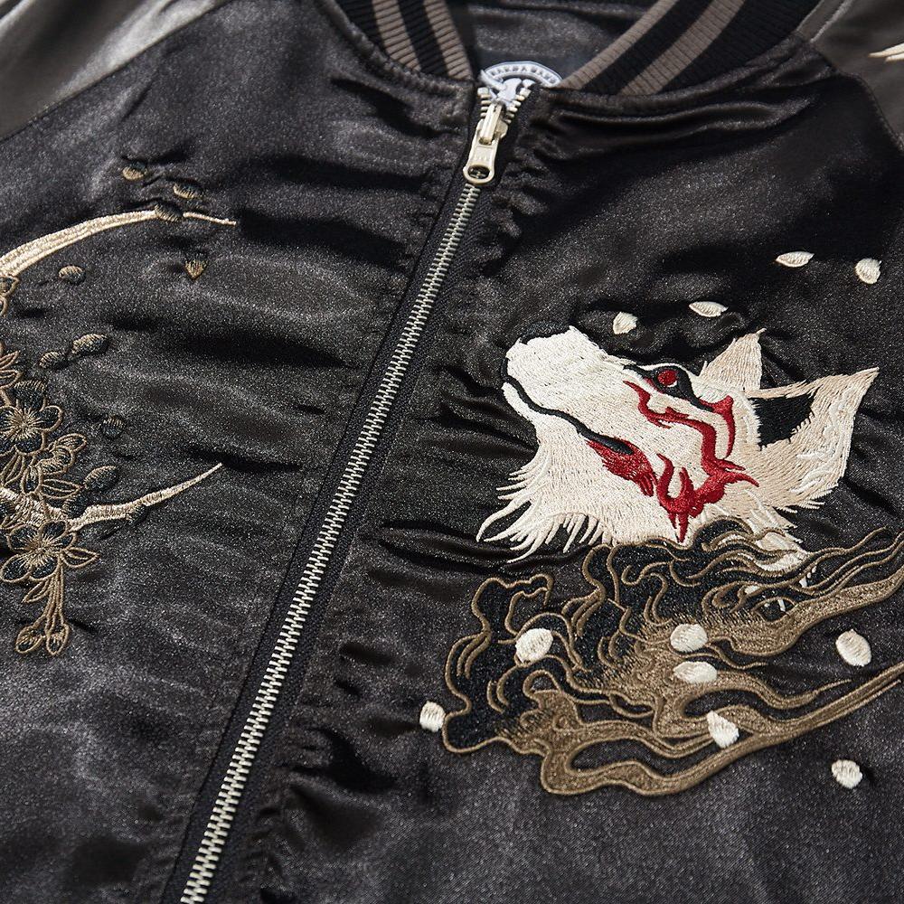 Close-up of fox head embroidery on the front panel