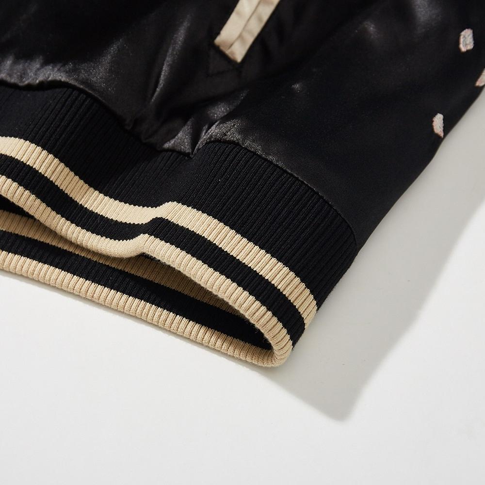 Close-up of striped ribbed hem on a sukajan