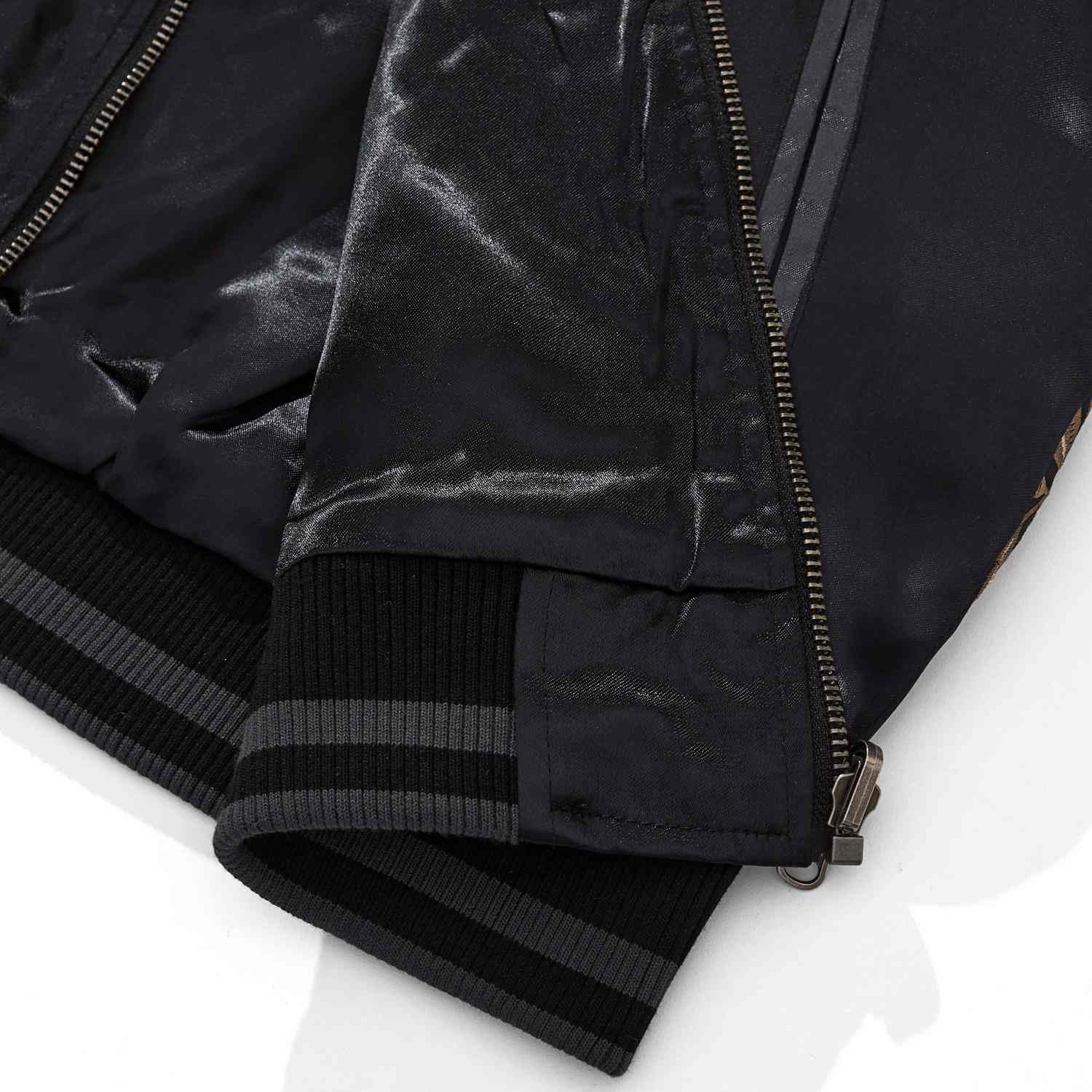 Hem and zipper corner construction detail on the sukajan jacket