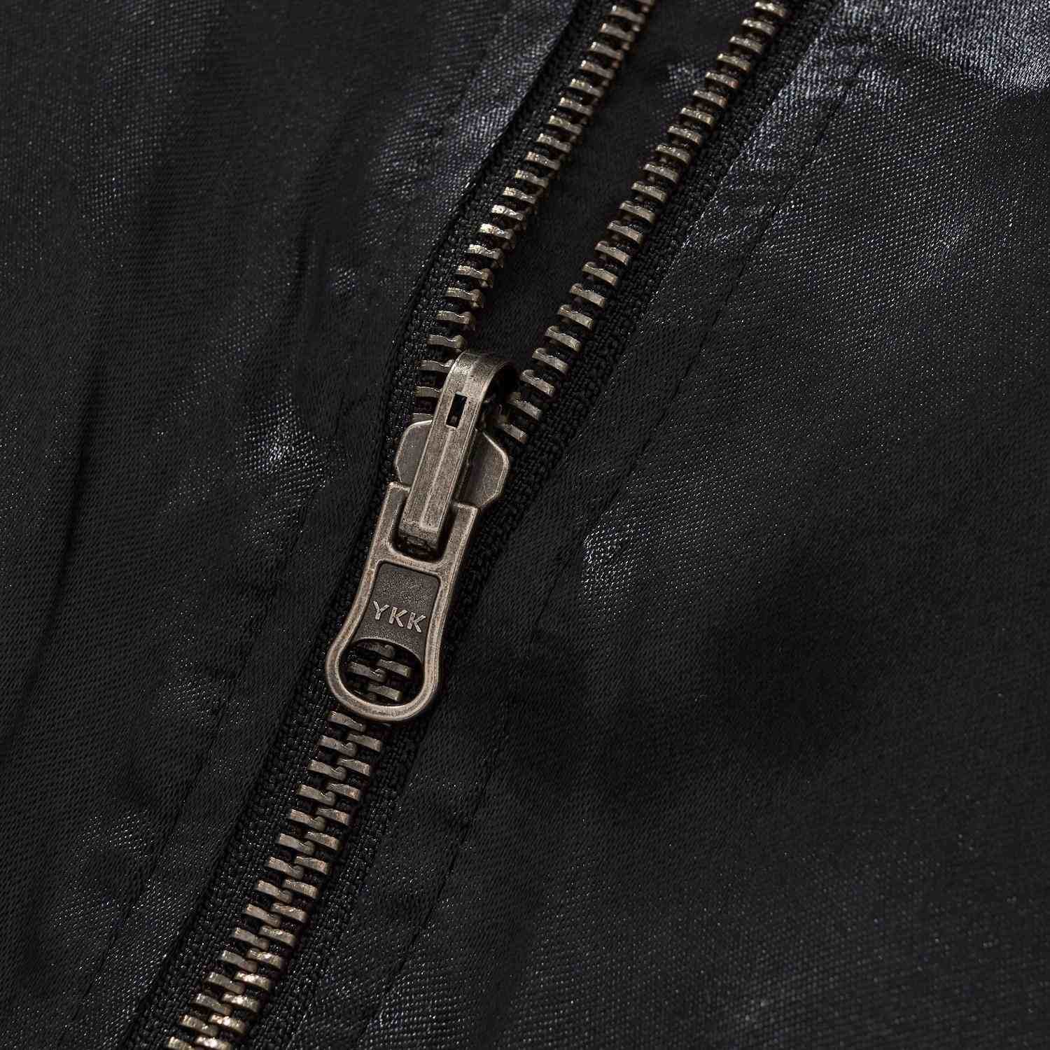 Close-up of YKK metal zipper on the sukajan jacket