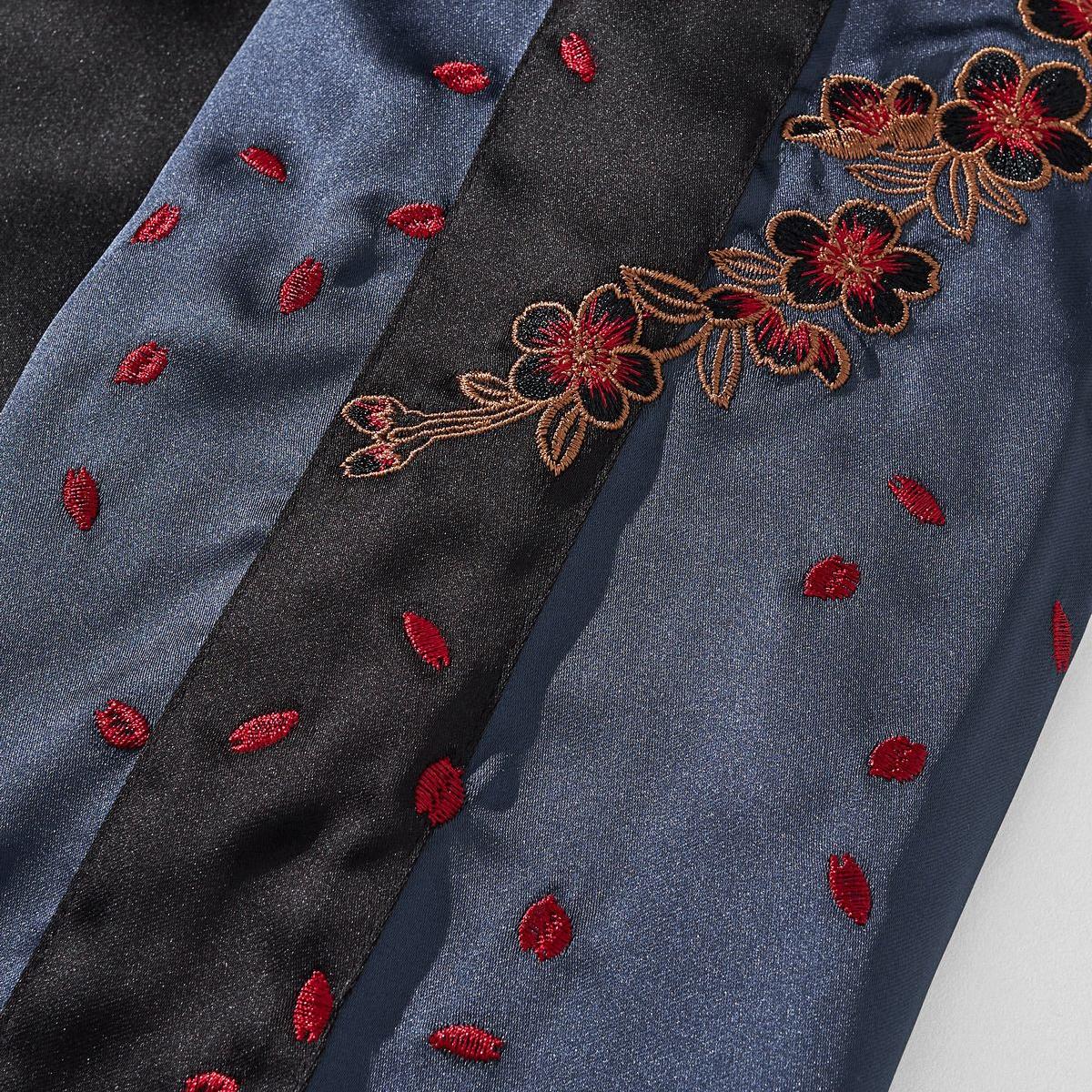 Sleeve floral embroidery with scattered red petals
