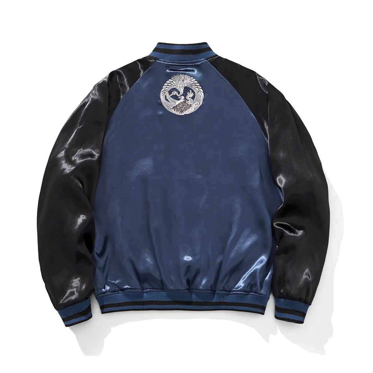 Back view of the reverse Navy side featuring a silver embroidered Crane (Tsuru) Kamon crest.
