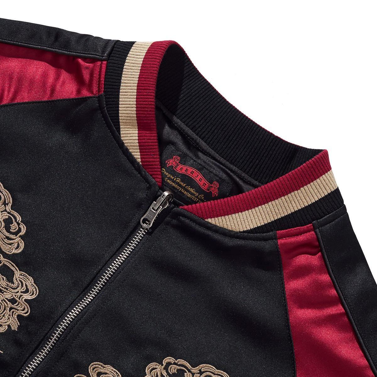 Ribbed collar and zipper top detail of sukajan jacket