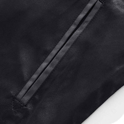 Slanted hand pocket detail with clean piping.