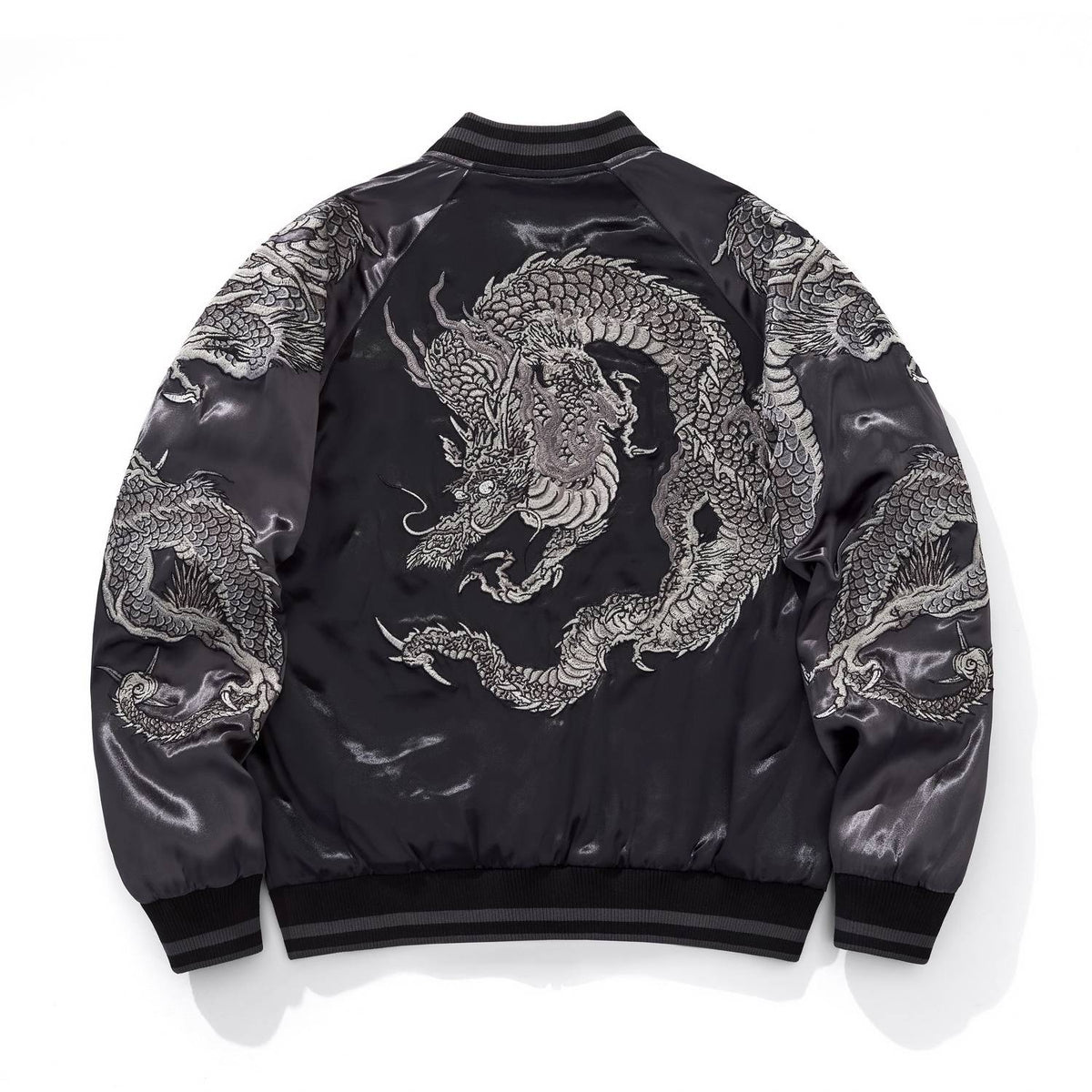 Monochrome Coil Dragon Sukajan Souvenir Jacket - Green & Black 