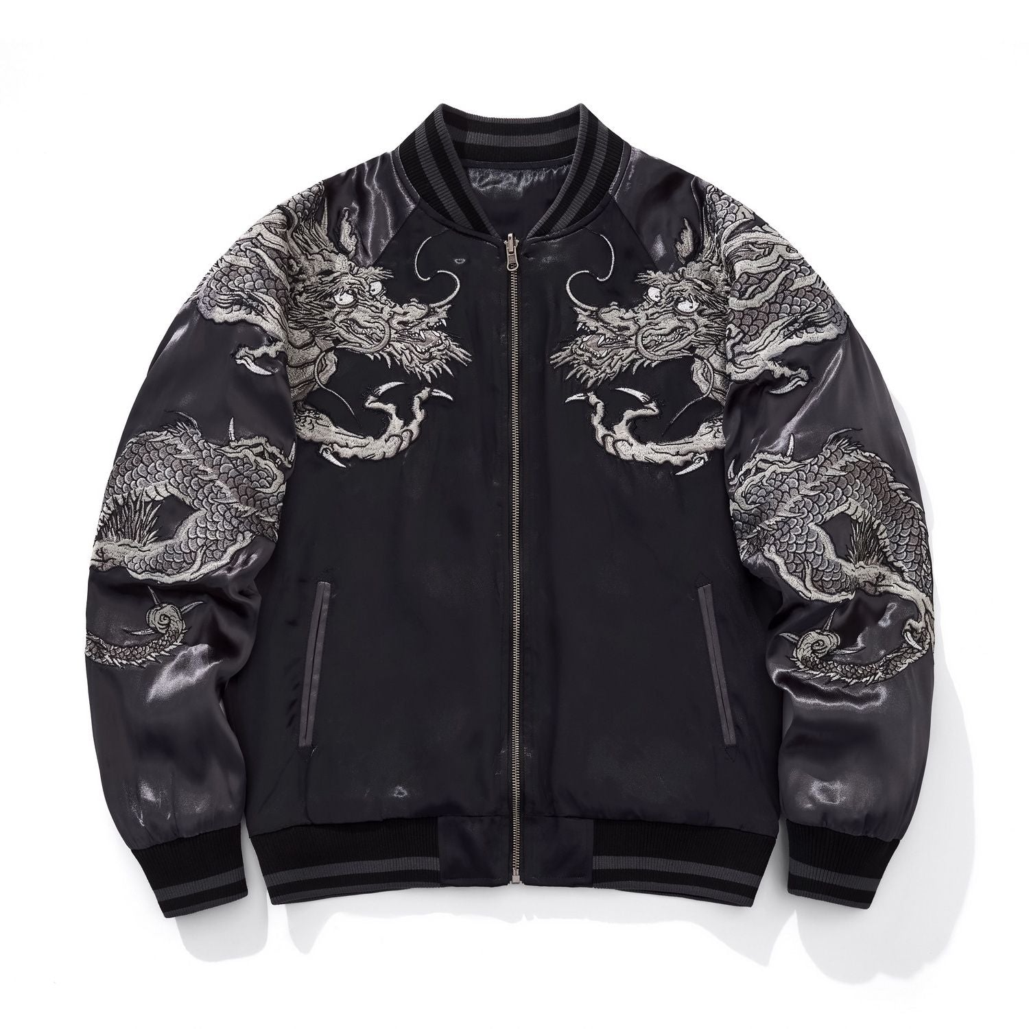 Monochrome Coil Dragon Sukajan Souvenir Jacket - Green & Black