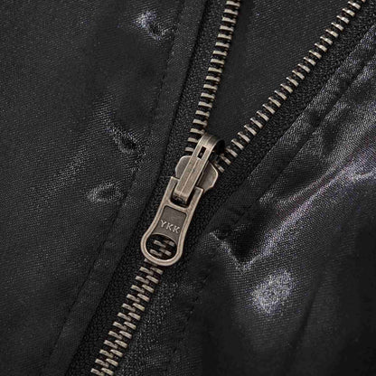 YKK metal zipper pull close-up.