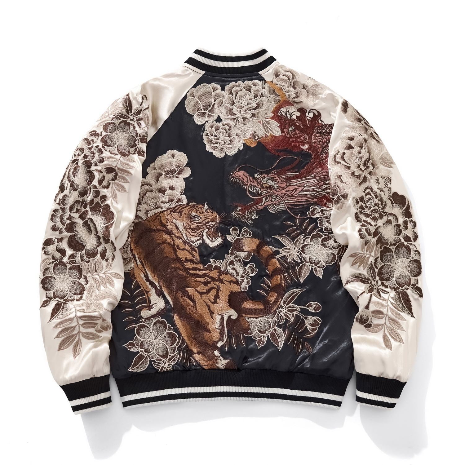 beige sleeves back view showing tiger vs dragon composition.