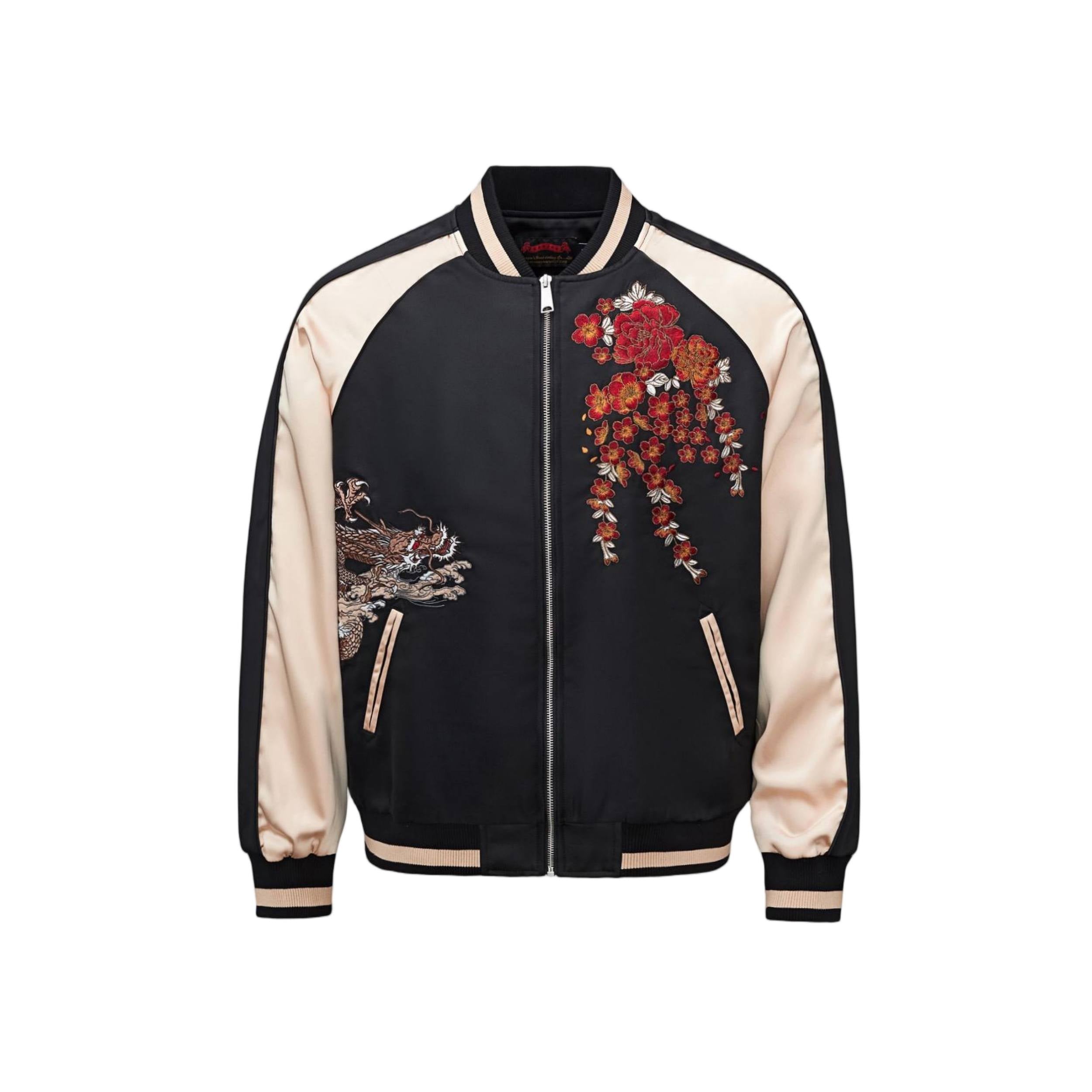 Front view in Beige — refined contrast sleeves highlighting the chest embroidery
