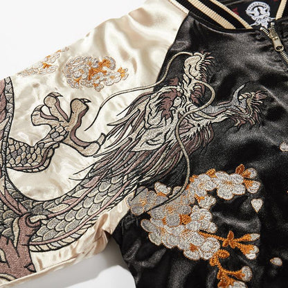 Sleeve detail—embroidered dragon claws and scales with clouds and petals.