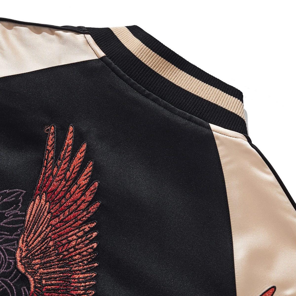 Back collar view showing rib knit and shoulder embroidery