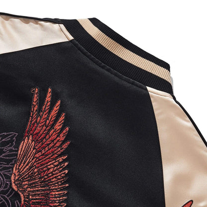 Back collar view showing rib knit and shoulder embroidery