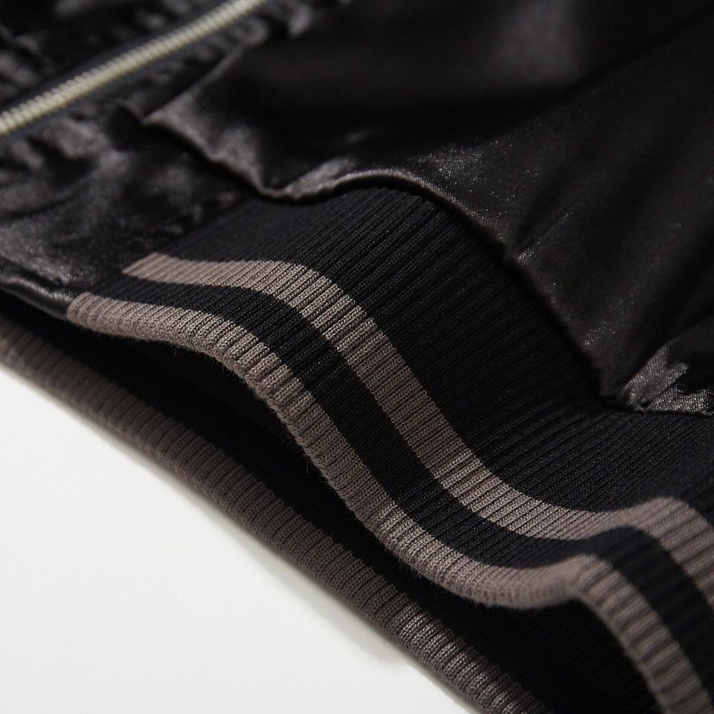 Close-up of striped ribbed hem on a sukajan