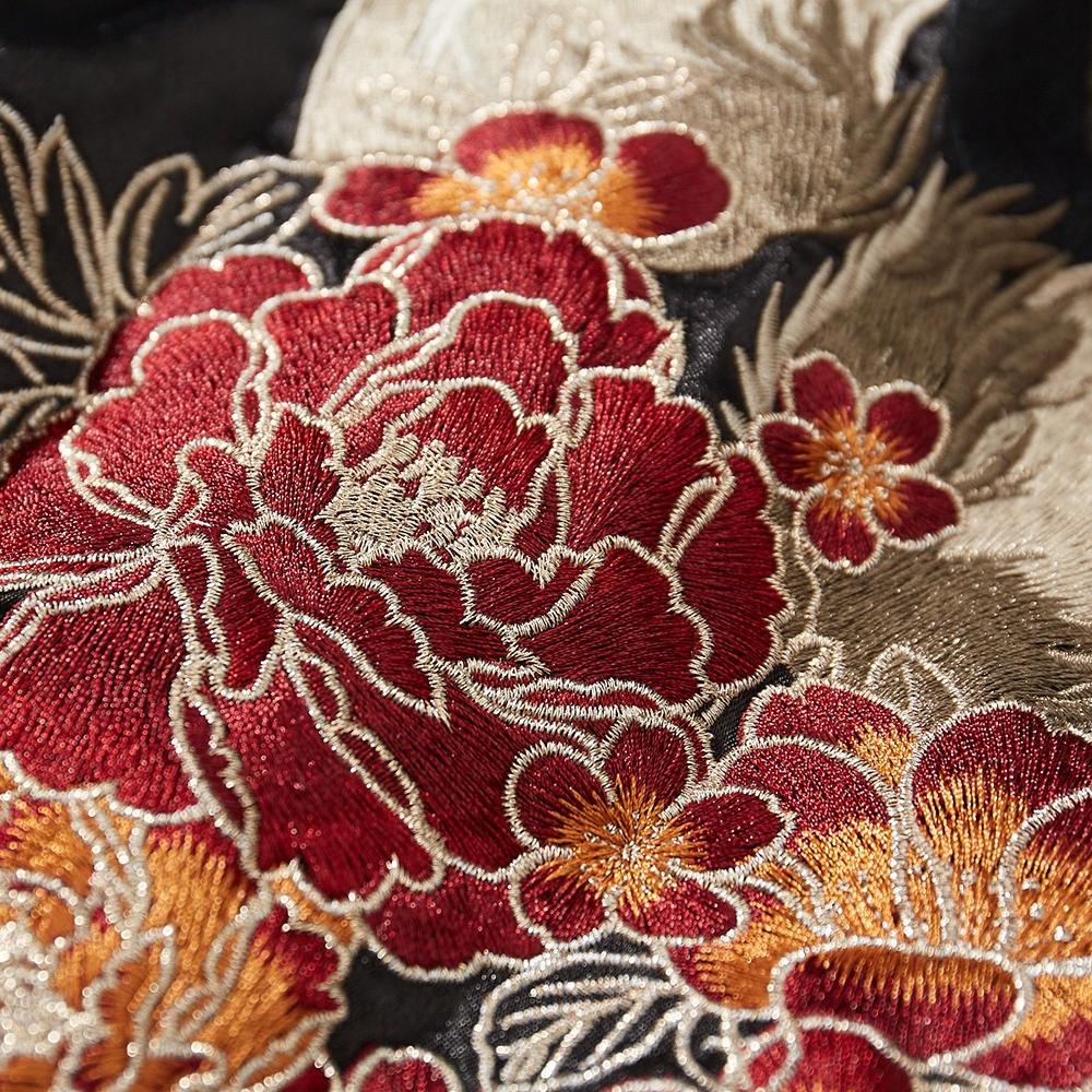 Close-up of blossoms embroidery on a sukajan
