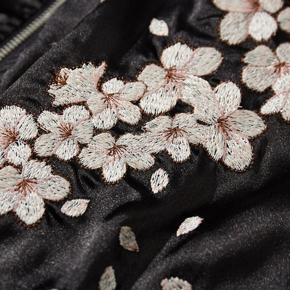 Close-up of clustered sakura blossom embroidery