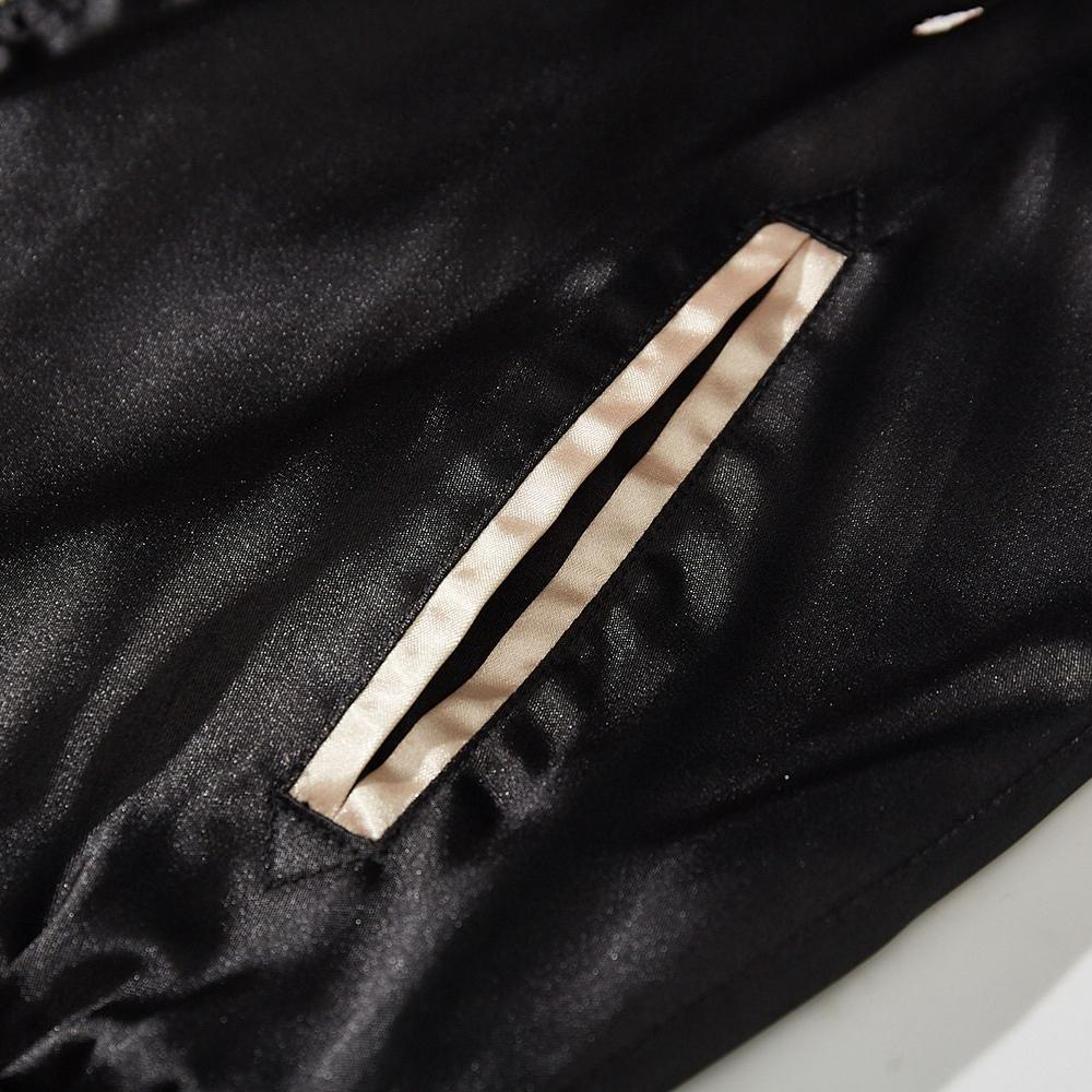 Close-up of welt pocket detail on a sukajan
