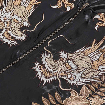 Chest dragon embroidery and front zipper detail on the sukajan jacket