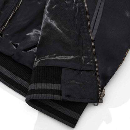 Hem and zipper corner construction detail on the sukajan jacket