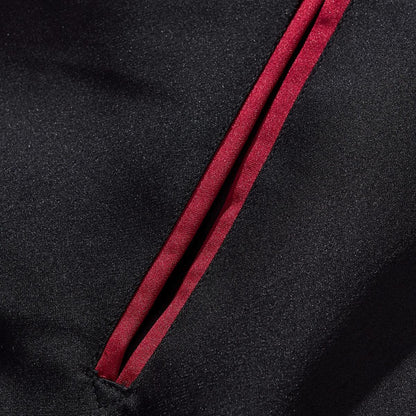 Welt pocket close-up with neat satin piping 