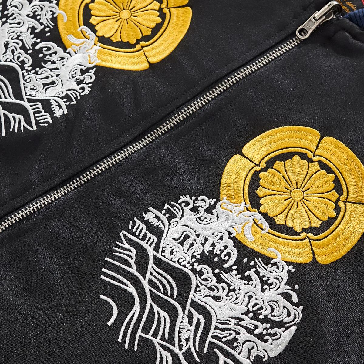 Zipper track and twin chest crests viewed up close