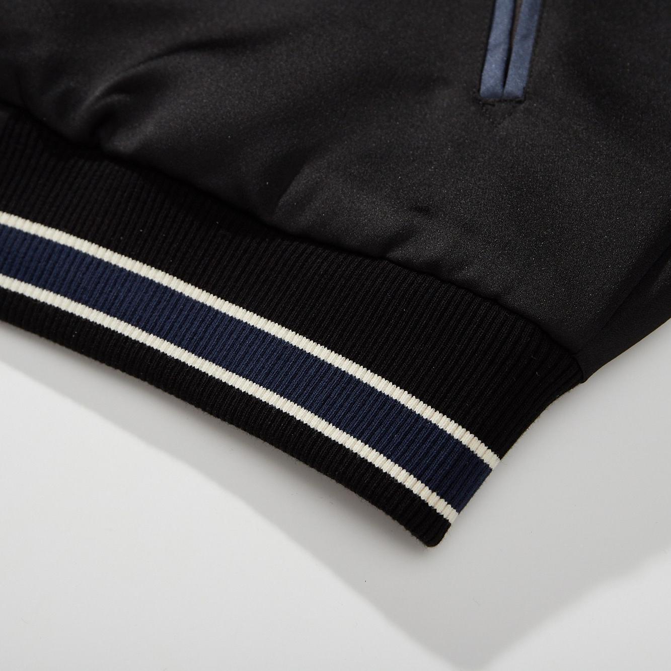 Ribbed hem detail with clean stitching of sukajan jacket