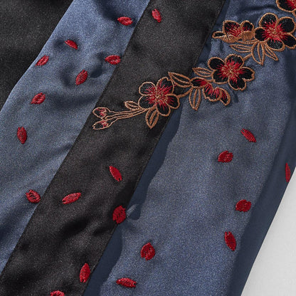 Sleeve floral embroidery with scattered red petals