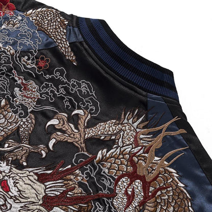 Back neckline detail with dragon claw and cloud embroidery