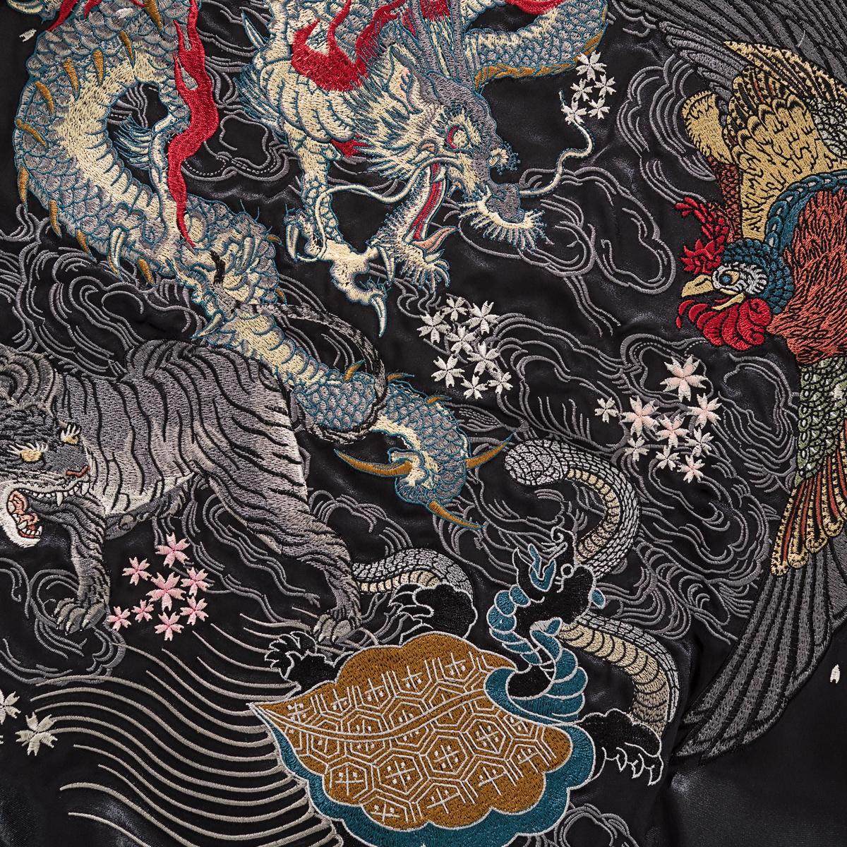 Central back view showing the battle between the Tiger, Dragon, and Phoenix.