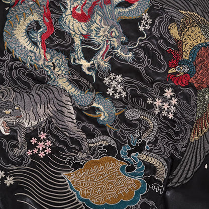 Central back view showing the battle between the Tiger, Dragon, and Phoenix.