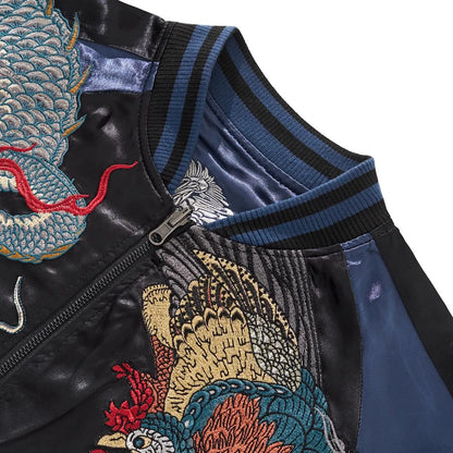 Close-up of the Azure Dragon chest embroidery on the main side.