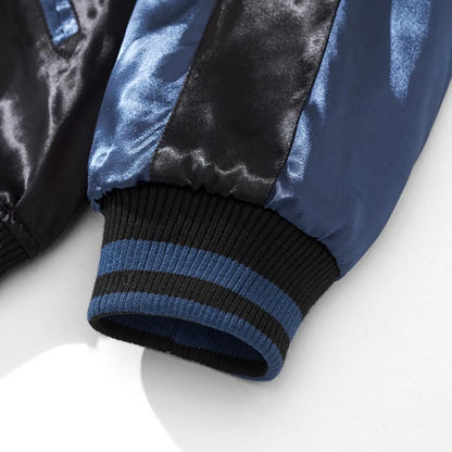 Detail of the elastic ribbed cuff on the Navy rayon sleeve.