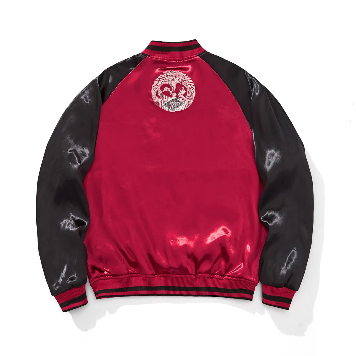 Back view of the reverse Burgundy side featuring a large traditional Japanese Crane crest embroidery.