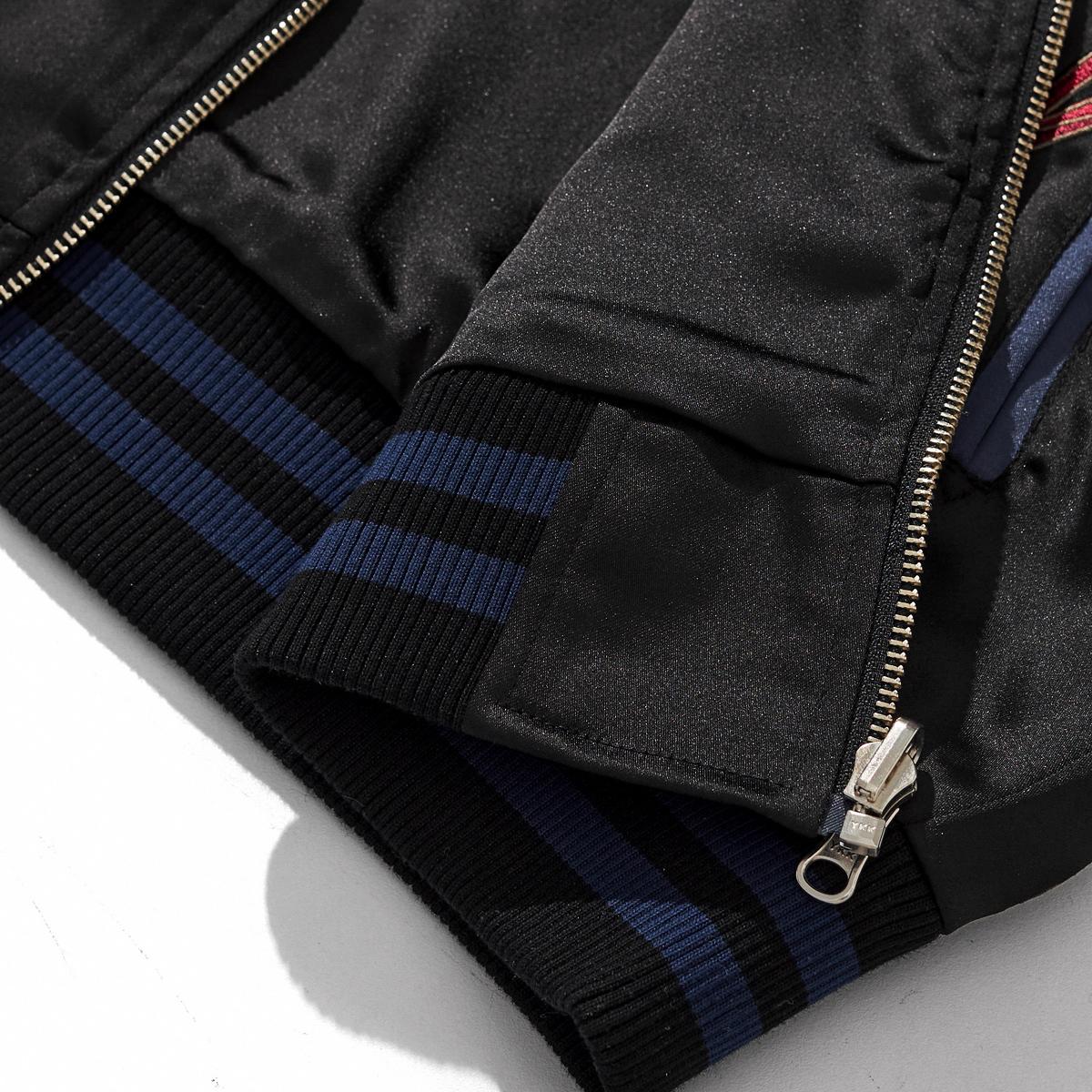Reversible Kirin & Crescent Sukajan Jacket — front zipper, neat placket stitching, and ribbed hem detail.