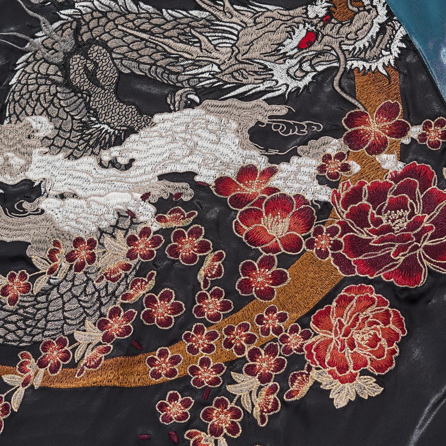 Premium Rayon Silver Dragon & Sakura Sukajan Jacket | Japanese