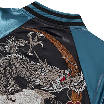 Back shoulder view showing the dragon claws and clouds near the ribbed collar.
