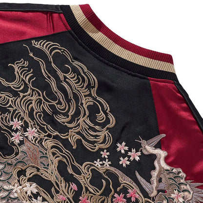 Back yoke embroidery detail with cloud curls and petals