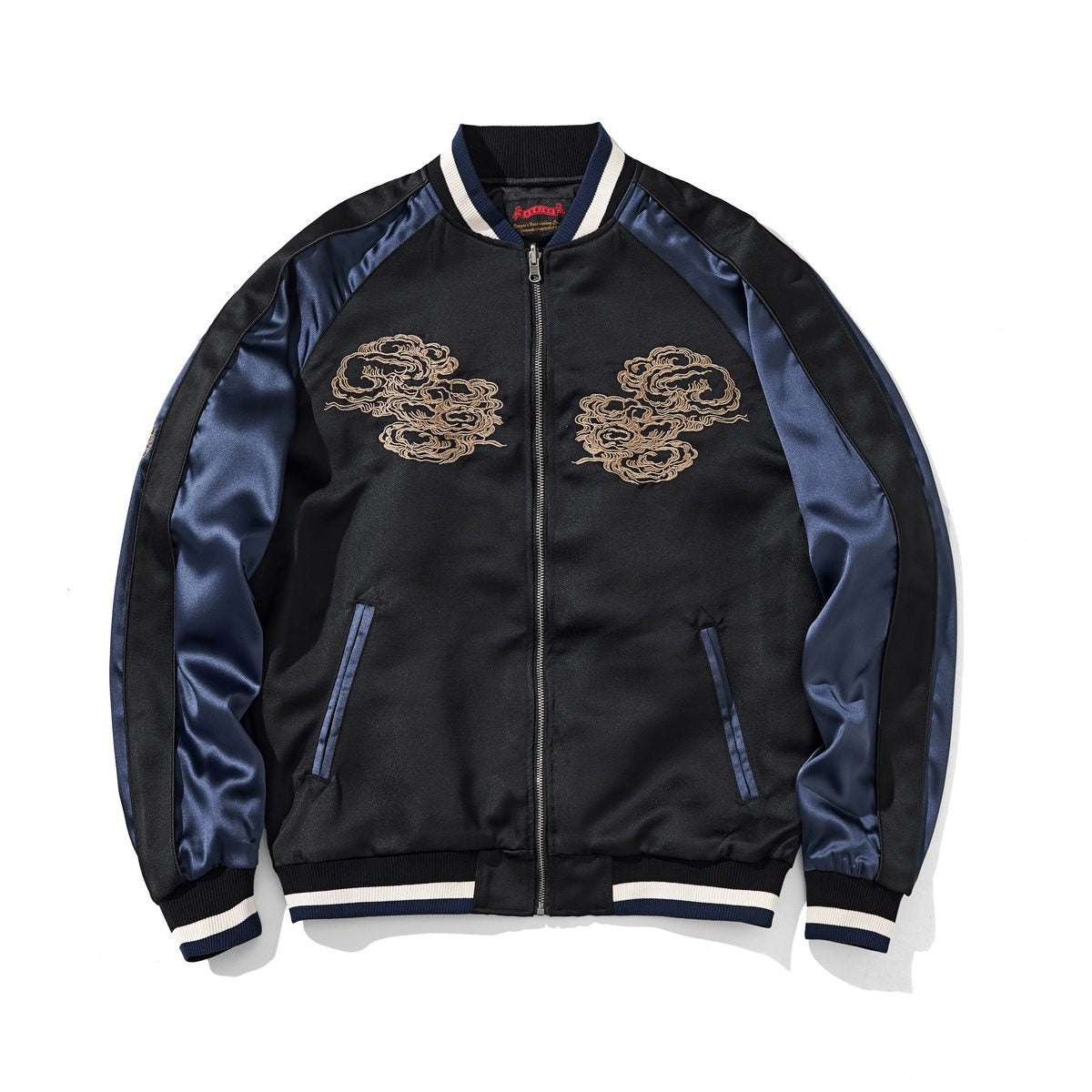 Front view of the sukajan with twin chest cloud motifs and raglan sleeves