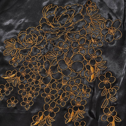 Gold outline peony and sakura blossom embroidery panel on Storm Dragons & Peony reversible sukajan jacket.