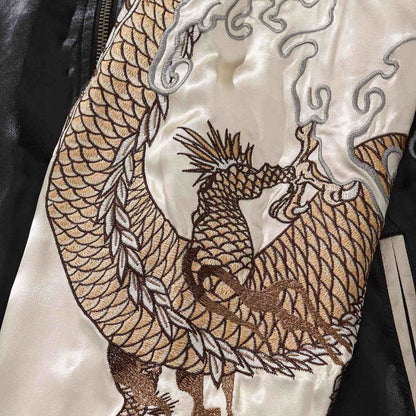 Sleeve embroidery—dragon scales and curling clouds.